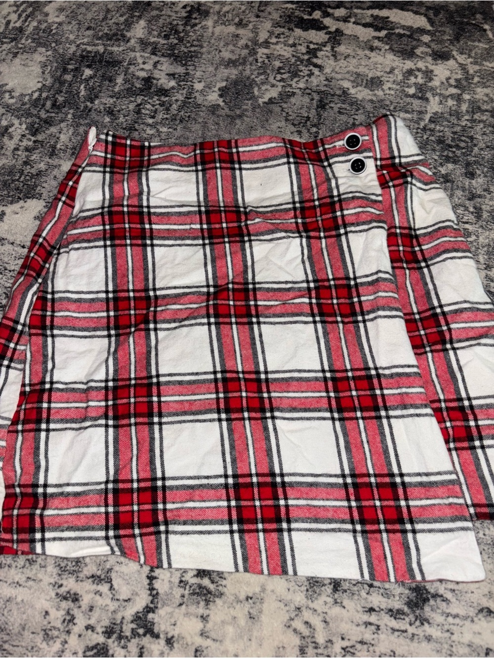 Red and White Plaid Mini Skirt with Button Detail